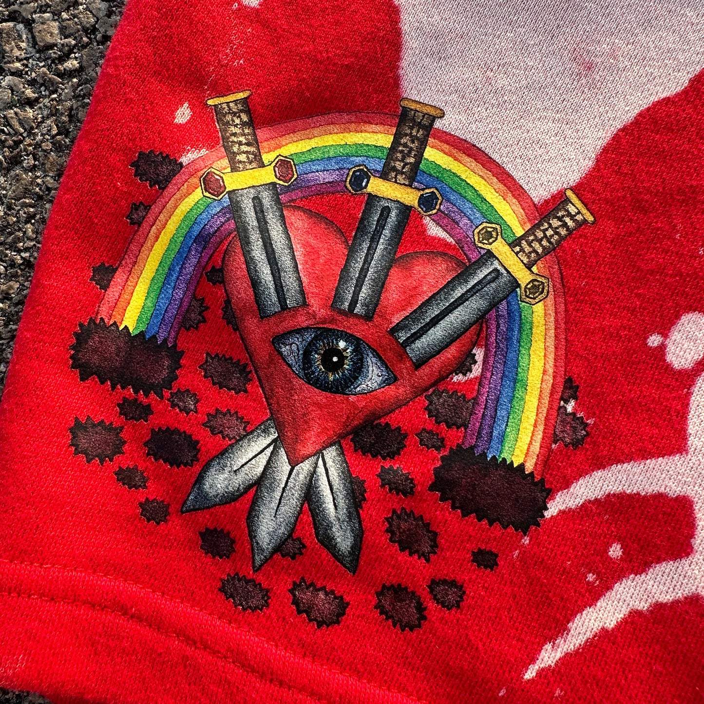 "3 of Swords" Sponge Bleached Shorts