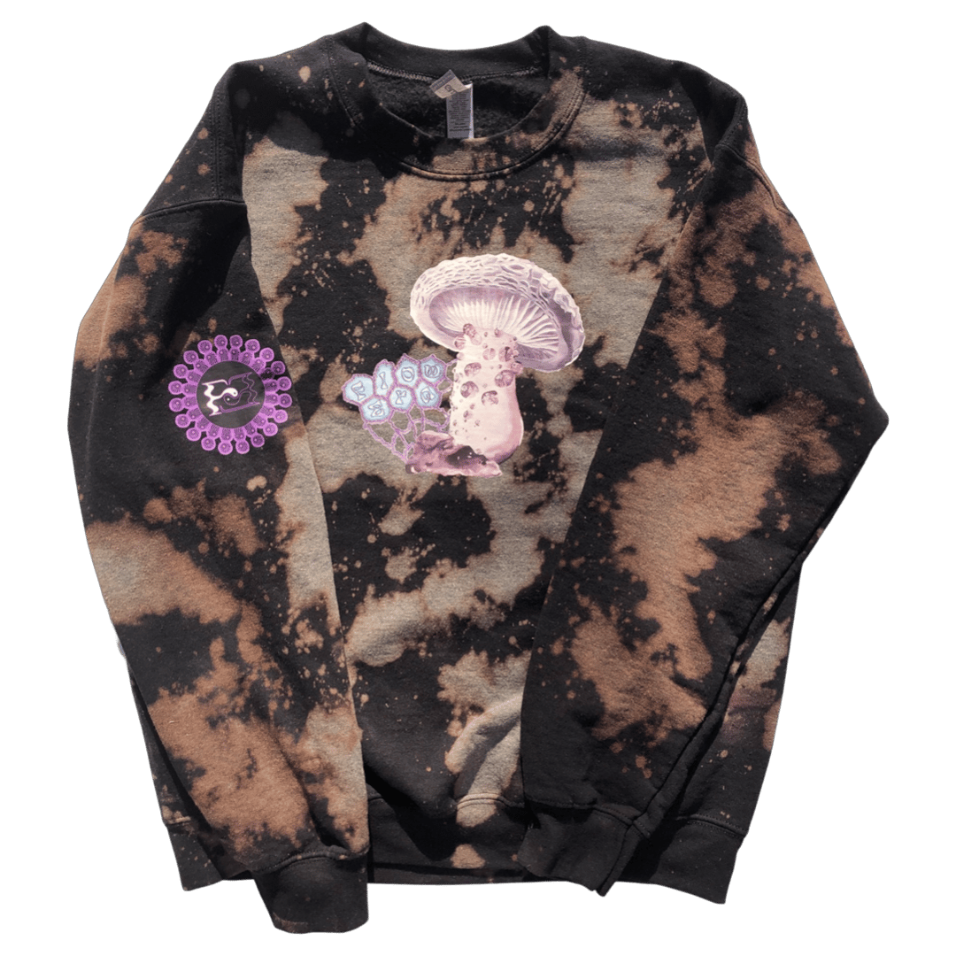 Mushrooms are Down to Earth Black Bleached Crewneck