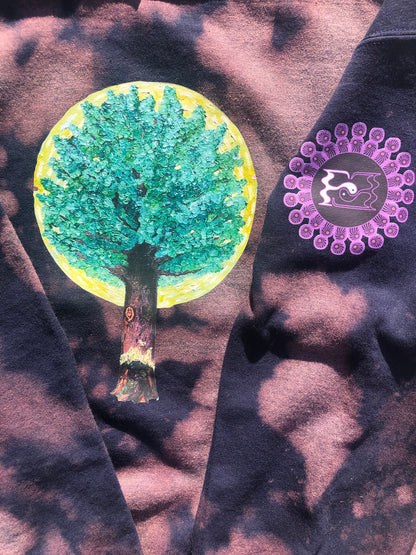 Tree of Life Navy Blue Bleached Crewneck